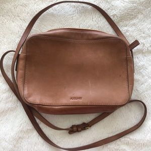 Auxiliary brown leather crossbody purse